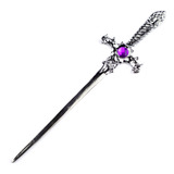 Punhal Adaga Em Metal Banhado No Prata Stras Roxo 15 Cm
