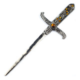 Punhal Adaga Metal Banho No Prata Velho Stras Amarelo 19cm