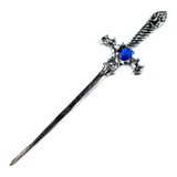 Punhal Adaga Metal Banho No Prata Velho Stras Azul 15 Cm