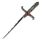 Punhal Adaga Metal Banho No Prata Velho Stras Colorido 19cm