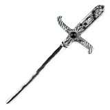 Punhal Adaga Metal Banho No Prata Velho Stras Preto 19 Cm