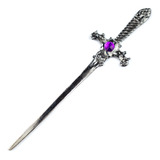 Punhal Adaga Metal Banho No Prata Velho Stras Roxo 15 Cm