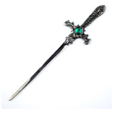 Punhal Adaga Metal Banho No Prata Velho Stras Verde 15 Cm