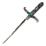 Punhal Adaga Metal Banho No Prata Velho Stras Verde 19 Cm