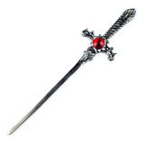 Punhal Adaga Metal Banho No Prata Velho Stras Vermelho 15 Cm