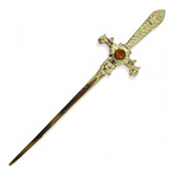 Punhal De Metal Cor Dourado Brilhante E Pedra Amarela 15cm