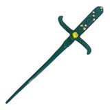 Punhal De Metal Cor Verde E Pedra Verde E Strass 19cm