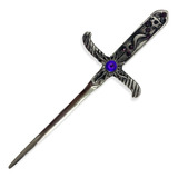 Punhal De Metal Prata Envelhecida E Pedra Lilás Com 19cm