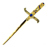 Punhal Em Metal Dourado Brilhante 19 Cm Com Pedra Azuis