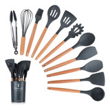 Punho De Madeira Silicone Utensílios De Cozinha 11 Peças Set