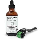 PURA D OR Sérum 25 Vitamina C Conjunto Presente De 4 Onças Ácido Hialurônico E Retinol 0 25 Mm Derma Roller Microdermoabrasão Kit Cosméticos Para Cuidados Com A Pele Para Rosto E Olhos Manchas Escuras Acne Rugas Para Homens E Mulheres