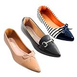 Pura Pose - Kit 3 Sapatilhas Femininas Mocassim Trapezio Preto - Tressê Nude - Listra Marinho -Preto- BR- Adulto- Numérico- 38-
