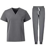 PuriPure Conjunto De Uniformes De Enfermeira Para Mulheres  Uniforme De Enfermeira  Blusa De Uniforme Com Decote Em V Elástico Em 4 Direções E Calça De Corrida Com 6 Bolsos  Conjunto De Uniformes Cinz