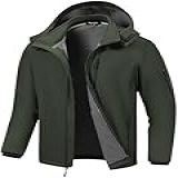 Pursky Jaqueta Masculina Softshell Impermeável Forrada Com Lã Corta Vento Com Capuz Removível Jaqueta Tática Leve Verde Militar GG