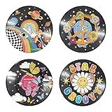Putuo Decor Discos De Decoração Vintage Para Estética De Parede Conjunto De 4 Discos Independentes De Vinil Hippie Para Dormitório Decoração De Quarto De Adolescente Estética Hippie Decoração De