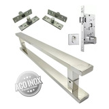 Puxador Aço Inox 1 Metro Fechadura Dobradiça Pivotante Cor Polido Brilhante
