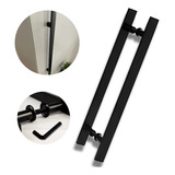 Puxador Duplo Plano Preto Para Portas Madeira vidro 50cm