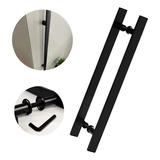 Puxador Duplo Plano Preto Para Portas Madeira vidro 60cm