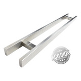 Puxador Inox Duplo Para Porta Barra Chata Escovado 80 Cm Cor Cinza