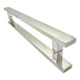 Puxador Inox Duplo Para Porta Madeira E Vidro 60cm Cor Inox Polido