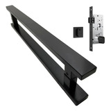 Puxador Preto Inox Porta Pivotante 80 Cm Fechadura Rolete
