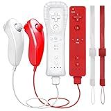 PZL 2 Pack New Remote With Nunchuck For Wii Controller  Compatible With Nintendo Wii Wii U  With Silicone Case   White And Red