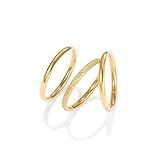 Q-D-S Conjunto De 3 Anéis De Aço Inoxidável Banhados A Ouro 14 K Para Mulheres- Anéis Empilháveis De Encontros De Casamento- Aço Inoxidável- Aço Inoxidável