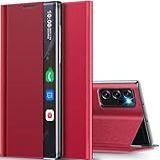 Qissy Capa Para Samsung Galaxy Note 20 Ultra 5g Com Janela Inteligente Transparente De Couro Para Samsung Note 20 Ultra, Espelhada, Rígida, Suporte Para Pc, Flip, à Prova De Choque, Capa Para Galaxy Note 20 Ultra (vermelha)