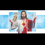 Quadro 5 Pecas Decoração Ambiente Jesus Cristo E Maria Mãe