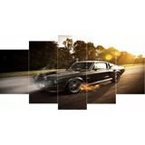 Quadro 5 Peças Mustang Preto Velocidade Carro Preto Fogo