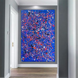 Quadro Abstrato Azul Pollock Tela Pronto Para Pendurar