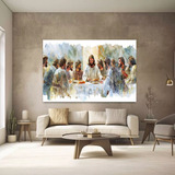 Quadro Aquarela Ceia Jesus Sala Igreja Moderno 100x150cm