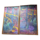 Quadro Arte Moderna Pintura Óleo Painel Duplo 145x90 Cm