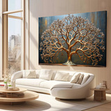 Quadro Árvore Dourada Pintura Sala Canvas Moderno 60x90cm