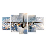 Quadro Aviao Hercules Luxo 5 Peças Mosaico Mdf 6mm