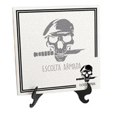 Quadro Azulejo Escolta Armada Caveira Faca Boina Preta
