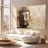 Quadro Buda Cinza E Dourado Abstrato Moderno Luxo 100x150cm