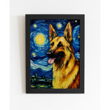 Quadro Cachorro German Shepherd Noite Estrelada Van Gogh