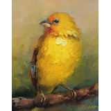 Quadro Canvas Pintura Abstrata Óleo Pássaro Amarelo Exótico
