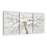 Quadro Cerejeira Branca Abstrato Dourado 120x60