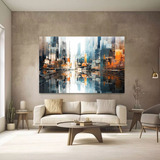 Quadro Cidade Abstrata Preto Moderno Sala 100x150cm
