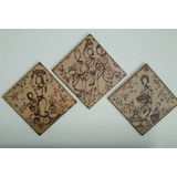 Quadro Conj Trio Angolano Pirografia 3 Pçs 30x30x0 3