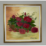 Quadro De Flores Pintado Com Tinta Óleo com Moldura 55x55 Cm