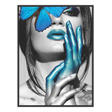 Quadro Decorativo 120x90 Moldura Madeira Mulher Pintura Azul