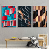 Quadro Decorativo 3 Peças Arquitetura Moderna Nórdica