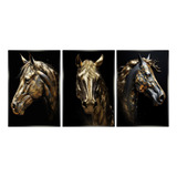 Quadro Decorativo 3 Peças Cavalo Horse Com Detalhes Cristais