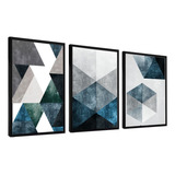 Quadro Decorativo Abstrato Tons Azul Cinza Lindo Com Moldura