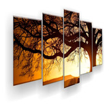 Quadro Decorativo Árvore Grande Nascer Do Sol 129x61 Sala