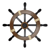 Quadro Decorativo Barco Veleiro Timão De Madeira Corda Sisal