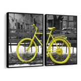 Quadro Decorativo Bicicleta Mosaico Amarela Retrô